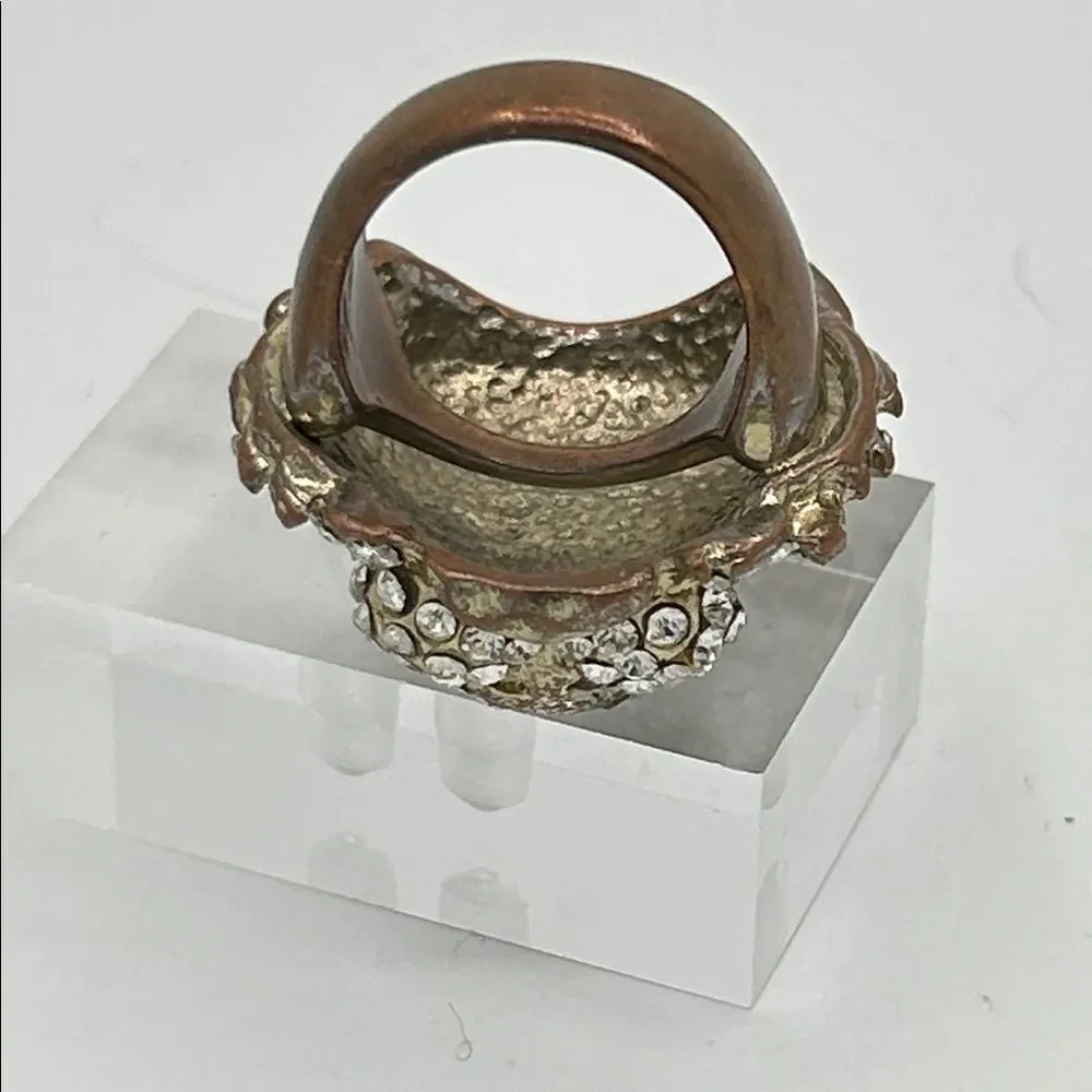 Tiger Cocktail Ring statement rhinestone brass enamel - size 7